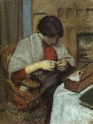 August Macke Elisabeth Gerhardt Sewing oil painting on canvas